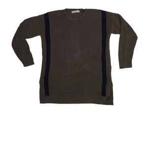 KOKUN olive green crew neck‎ stripe boxy sweater S